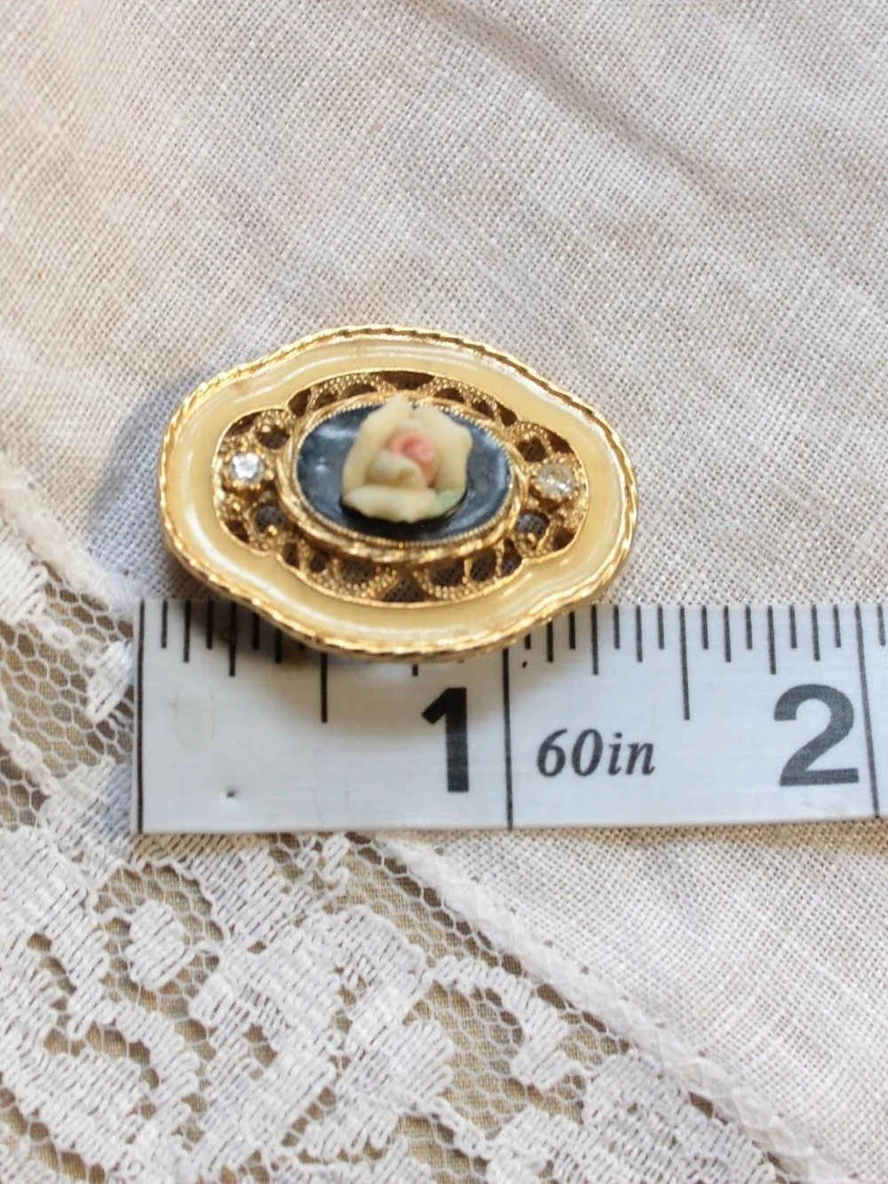 Vintage Cream Gold-Tone Filigree Rose Cameo Brooch - 1928 Jewelry Company
